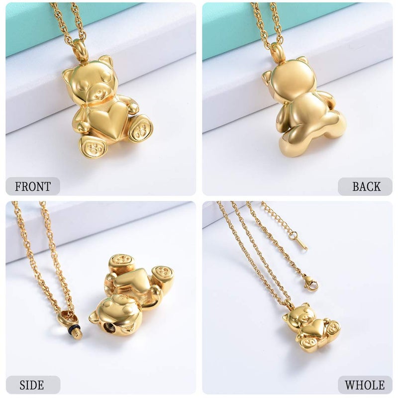 shajwo Cremation Jewelry Urn Nekclaces for Ashes for Women Gilrs Teddy Bear Keepsake Memorial Necklace for Human Pet Baby Ashes - Image 4